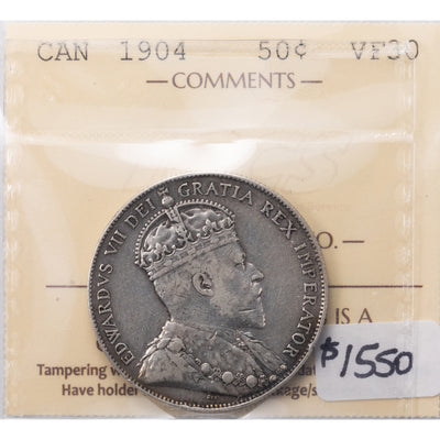 SOLD Canada 1904 50 Cents Half Dollar Silver Coin - ICCS VF-30