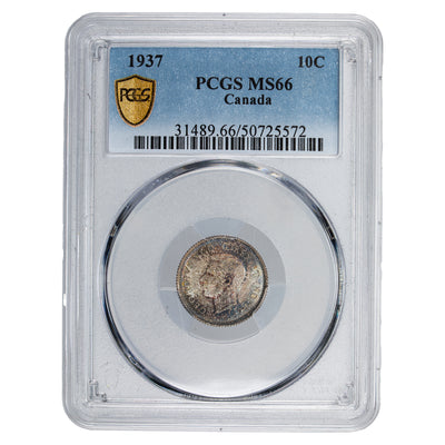 SOLD Canada 1937 10 Cents Dime Silver Coin - PCGS MS-66 Lovely Toning