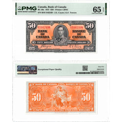 $50 1937 Bank of Canada Note Coyne-Towers B/H Prefix BC-26c - PMG Gem UNC-65 EPQ