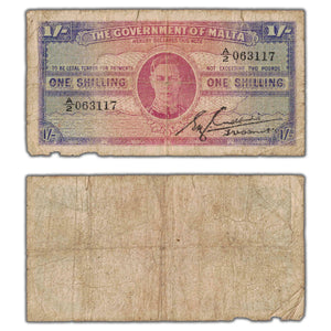 SOLD Malta ND (1943) 1 One Shilling Note P #16 - Damaged