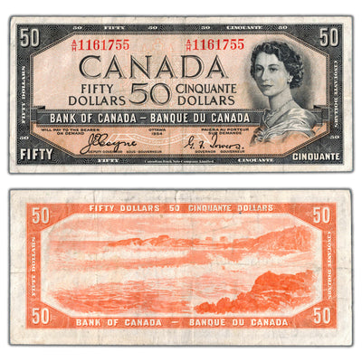 SOLD $50 1954 Bank of Canada Note Devil Face Coyne-Towers BC-34a - Fine+