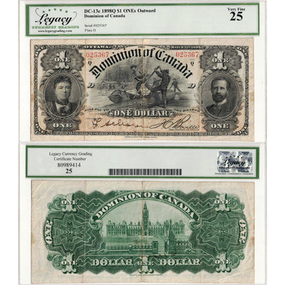 SOLD $1 1898 Dominion of Canada Note ONE's Outward Series Q DC-13c - Legacy VF-25