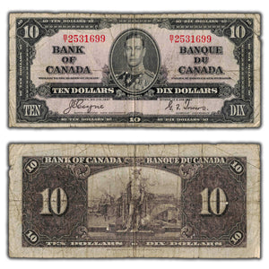 SOLD $10 1937 Bank of Canada Note Coyne-Towers B/T Prefix BC-24c - Filler