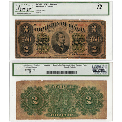 SOLD $2 1878 Dominion of Canada Note Payable at Toronto DC-9b - Legacy F-12 (issues)
