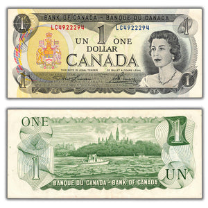 SOLD $1 1973 Bank of Canada Note LC Prefix BC-46a - 3 Digit Radar Serial - EF