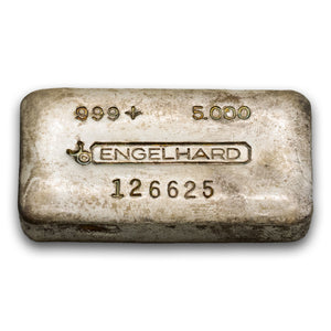 SOLD Vintage Engelhard 5oz .999 Fine Silver Bar 3rd Series