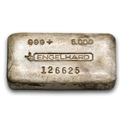 SOLD Vintage Engelhard 5oz .999 Fine Silver Bar 3rd Series