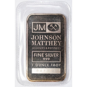 SOLD Johnson Matthey JM TD Bank 1oz .999 Fine Silver Bar - Cracked Sealed