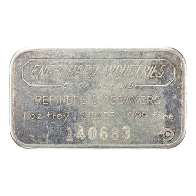 SOLD Engelhard Industries 1oz .999 Fine Silver Bar - 6 Digit Serial