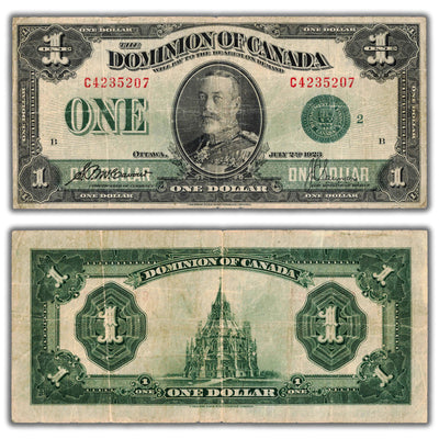 $1 1923 Dominion of Canada Note Green Seal Series C DC-25j - Fine+