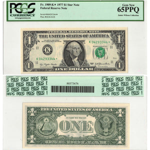 SOLD United States 1977 $1 Star Note Dallas Fr. 1909-K - PCGS Gem UNC-65 PPQ