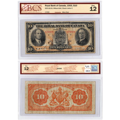 SOLD $10 1933 Royal Bank of Canada Chartered Note #630-16-04 - BCS F-12
