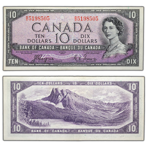 SOLD $10 1954 Bank of Canada Note Devil Face B/D Prefix BC-32a - VF/EF