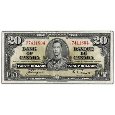$20 1937 Bank of Canada Note Coyne-Towers H/E Prefix BC-25c - VF/EF (rough top edge)