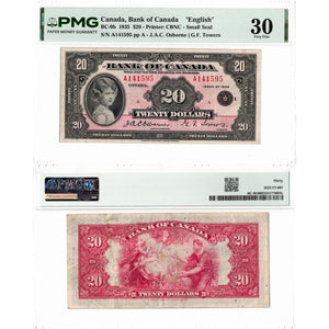 SOLD $20 1935 Bank of Canada Note English Text Small Seal BC-9b- PMG VF-30