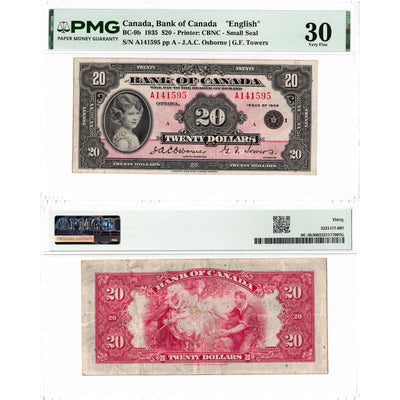 SOLD $20 1935 Bank of Canada Note English Text Small Seal BC-9b- PMG VF-30