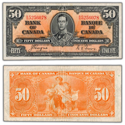 $50 1937 Bank of Canada Note Coyne-Towers B/H Prefix BC-26c - VF