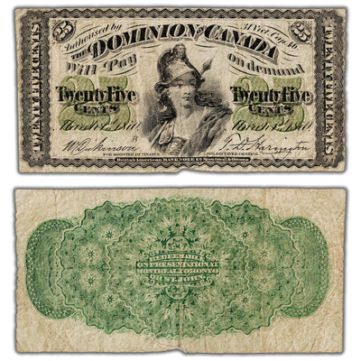 25 Cents 1870 Dominion of Canada Shinplaster Note Letter 'B' DC-1b - Fine+