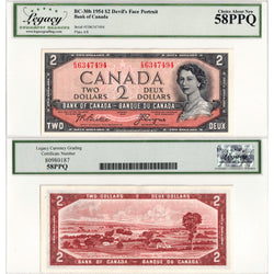 $2 1954 Bank of Canada Note Devil Face E/B Prefix BC-30b - Legacy AU-58 PPQ