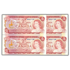 SOLD $2 1974 Bank of Canada Notes RR Prefix BC-47a - 4 Consecutive UNC