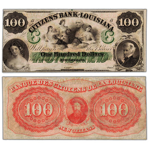 United States 1860's $100 Citizens' Bank of Louisiana Remainder Note - Uncirculated