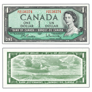 SOLD $1 1954 Bank of Canada Note Beattie-Rasminsky A/F Prefix BC-37b-i - Ch UNC