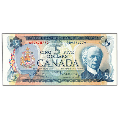 $5 1972 Bank of Canada Note Bouey-Rasminsky CD Prefix BC-48a - Ch UNC