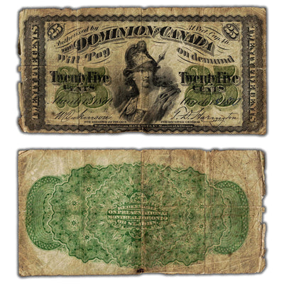 25 Cents 1870 Dominion of Canada Shinplaster Note Large 'B' DC-1b - Circulated