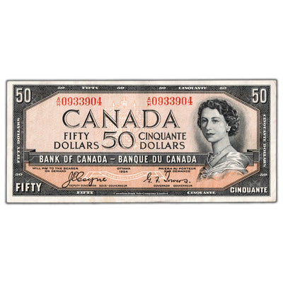SOLD $50 1954 Bank of Canada Note Devil Face Coyne-Towers A/H Prefix BC-34a - VF