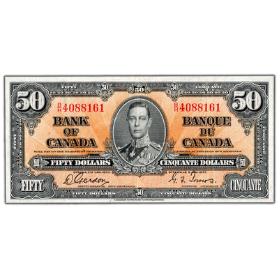$50 1937 Bank of Canada Note Gordon-Towers B/H Prefix BC-26b- Cleaned/Tear