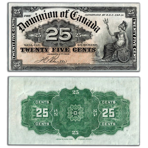 SOLD 25 Cents 1900 Dominion of Canada Note Shinplaster Boville DC-15b - Abt. EF