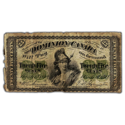 25 Cents 1870 Dominion of Canada Shinplaster Note Large 'B' DC-1b - Circulated