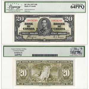 SOLD $20 1937 Bank of Canada Note Coyne-Towers K/E Prefix BC-25c - Legacy Ch UNC-64 PPQ