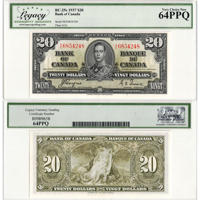 SOLD $20 1937 Bank of Canada Note Coyne-Towers K/E Prefix BC-25c - Legacy Ch UNC-64 PPQ