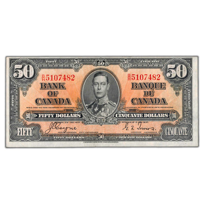 $50 1937 Bank of Canada Note Coyne-Towers B/H Prefix BC-26c - About EF