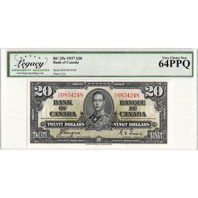 SOLD $20 1937 Bank of Canada Note Coyne-Towers K/E Prefix BC-25c - Legacy Ch UNC-64 PPQ