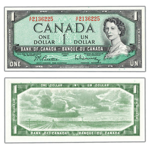 SOLD $1 1954 Bank of Canada Note Beattie-Rasminsky A/F Prefix BC-37b-i - Ch UNC