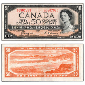 SOLD $50 1954 Bank of Canada Note Devil Face Coyne-Towers A/H Prefix BC-34a - VF/EF