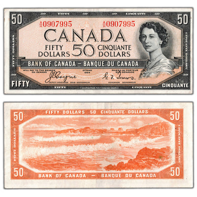 SOLD $50 1954 Bank of Canada Note Devil Face Coyne-Towers A/H Prefix BC-34a - VF/EF