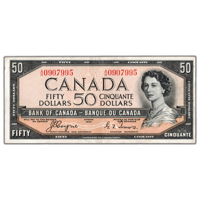 SOLD $50 1954 Bank of Canada Note Devil Face Coyne-Towers A/H Prefix BC-34a - VF/EF