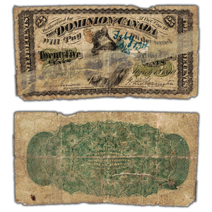 SOLD 25 Cents 1870 Dominion of Canada Shinplaster Note Plain DC-1c - Filler