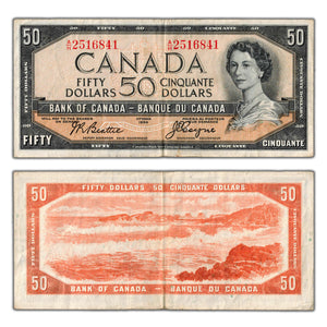 SOLD $50 1954 Bank of Canada Note Beattie-Coyne A/H Prefix BC-42a