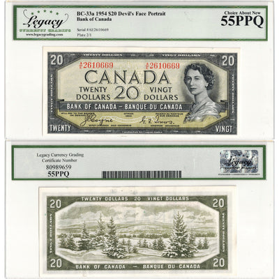 $20 1954 Bank of Canada Note Devil Face A/E Prefix BC-33a - Legacy AU-55 PPQ
