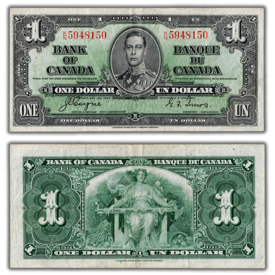 $1 1937 Bank of Canada Note Coyne-Towers K/N Prefix BC-21d - VF+
