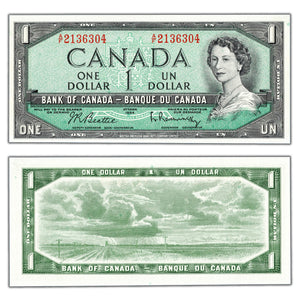 SOLD $1 1954 Bank of Canada Note Beattie-Rasminsky A/F Prefix BC-37b-i - Ch UNC