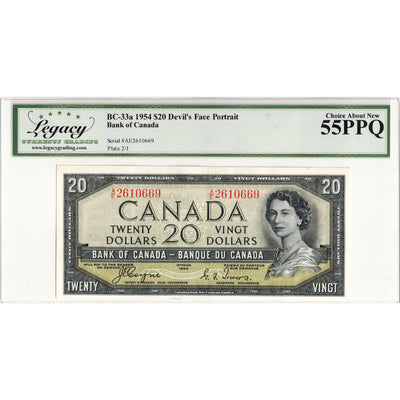 $20 1954 Bank of Canada Note Devil Face A/E Prefix BC-33a - Legacy AU-55 PPQ