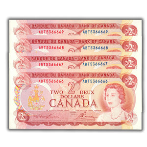 SOLD $2 1974 Bank of Canada Notes ABT Prefix BC-47a-i - 4 Consecutive AU-58