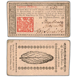 SOLD United States 1776 18 Pence New Jersey Colonial Currency Note