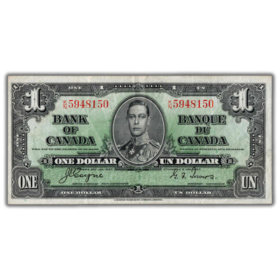 $1 1937 Bank of Canada Note Coyne-Towers K/N Prefix BC-21d - VF+