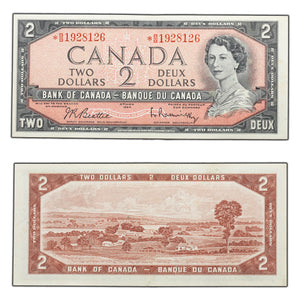 SOLD $2 1954 Bank of Canada Note *B/B Replacement Prefix BC-38bA - AU
